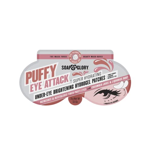 Soap & Glory Puffy Eye Attack Brightening Under Eye Mask - Eye Gel Pads to Reduce Appearance of Dark Circles & Eye Bags - Hydrating Puffy Eyes Treatment (1 count)