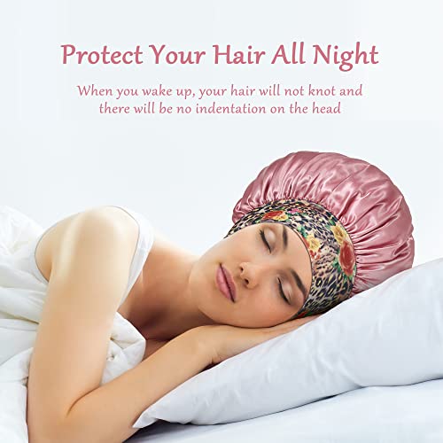 4 Pack Satin Bonnet Silk Bonnet for Sleeping Women, Hair Sleep Bonnets for Women, Wide Soft Band Sleep Cap for Curly Hair Braids