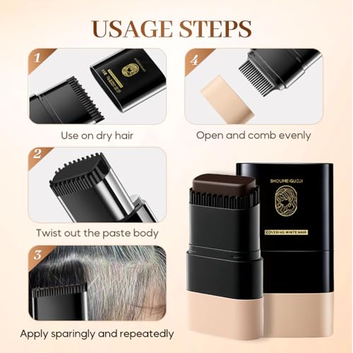 2-in-1 Hair Color Stick & Comb - Waterproof, Sweat-Proof Instant Root Touch Up for Gray Hair - Safe for Women & Men (black)