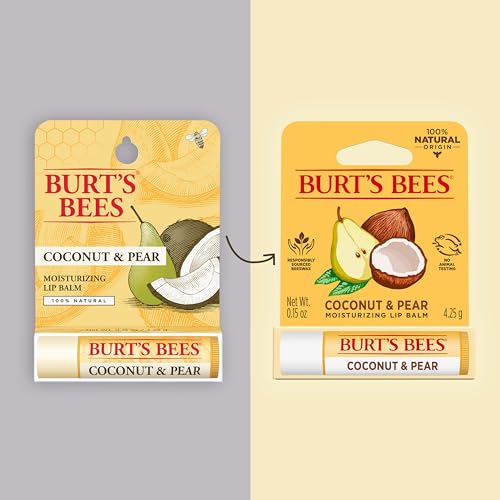 Burt's Bees Coconut and Pear Lip Balm, Lip Moisturizer With Responsibly Sourced Beeswax, Tint-Free, Natural Conditioning Lip Treatment, 1 Tube, 0.15 oz.