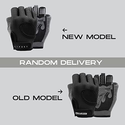LIFECT Essential Breathable Workout Gloves, Knuckle Weight Lifting Shorty Fingerless Gloves with Curved Open Back, for Powerlifting, Gym, Crossfit, Women and Men (Black, X-Small)