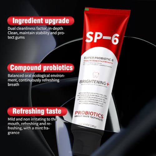 SP-6 Probiotic Whitening Toothpaste - Enhanced Formula with 6 Probiotics for Teeth Whitening and Gum Health - Enamel-Safe, Fluoride-Free, Fresh Mint Flavor,3 PCS