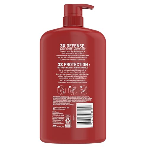 Old Spice Cleansing Body Wash for Men, 3X Defense, 24/7 Shower Fresh with Lasting Scent, 2-in-1 Body & Face Wash, NightPanther with Rich Warm Scent, 33.4 oz