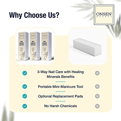 Onsen Secret Professional Nail Buffer Block | 4-Way Buffing for Natural Shine & Healthy Natural Nails - Includes 2 Extra Shine Pads, Salon-Quality, Post-Gel & Acrylic Recovery | 3 Pack