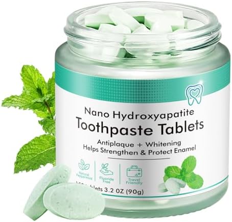 Toothpaste Tablets, Natural Peppermint Hydroxyapatite Toothpaste Tabs, Fluoride Free, Travel Friendly, 150 Tablets Mouthwash Chewable for Teeth
