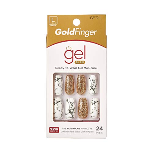 Gold Finger Full Cover Nails Gel Glam Ready to Wear Gel Manicure Long Nails