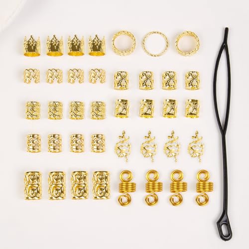 220 Pcs Viking Gold Hair Accessories for Braids Loc Jewelry for Women Hair Dreadlock Metal Hair Beads Rings Cuffs for Braids Beard Decoration Gold