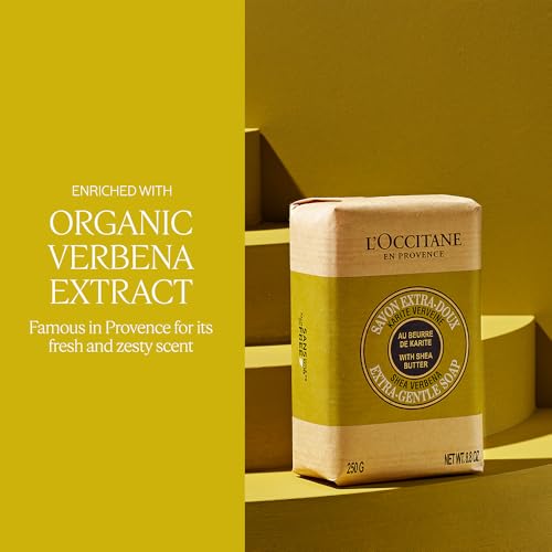 L'OCCITANE Shea Butter Extra-Gentle Hand & Body Soap Bar, Cleanses & Softens Skin, Moisturizing, Soothing Scents, Non-Drying, Vegan