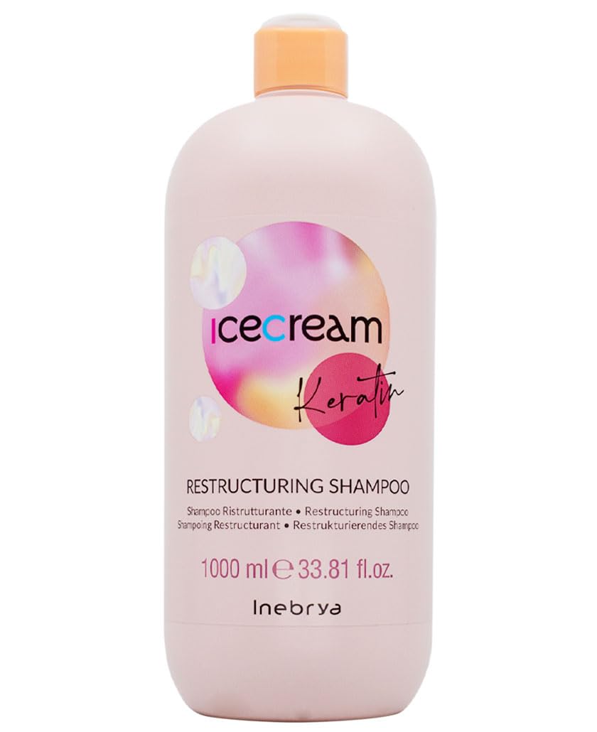 Inebrya Ice Cream Keratin Restructuring And Moisturizing Shampoo. Ideal For Dry And Damaged Hair. (33.8 Oz.)