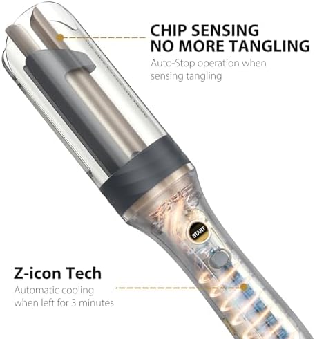 Automatic Rotating Curling Iron, Zavarea 1 Inch Beach Waves Curling Wand with Extra Long Barrel, Self Hair Curler with Tangle-Free & Negative Ions, Easy to Use, Dual Voltage, Elegant Gray