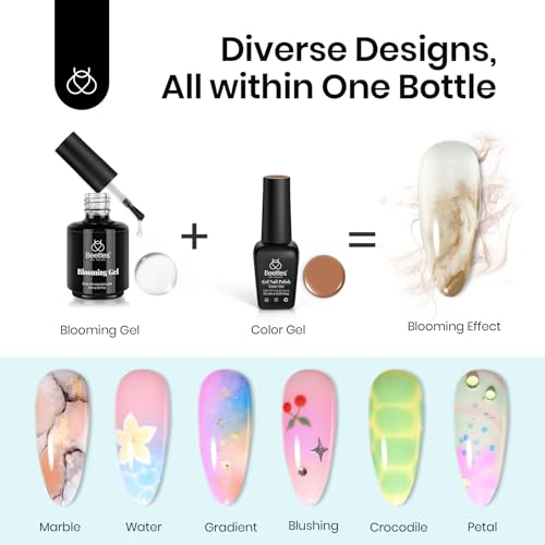 Beetles Blooming Gel and Nail Glue Set - 2Pcs 15ml Nail Art Gel for Blooming Marble Effects and Strong Nail Tips Bonding, Nail Supplies for DIY Manicure at Home or Salon