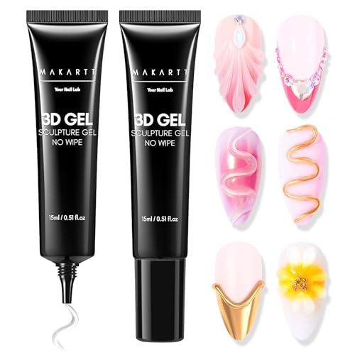 Makartt 3D Gel Nail Art 2 Pcs 15g Nail Sculpting DIY No Wipe 3D Molding Gel for Nails Decoration, Manicure Sculpture Nails