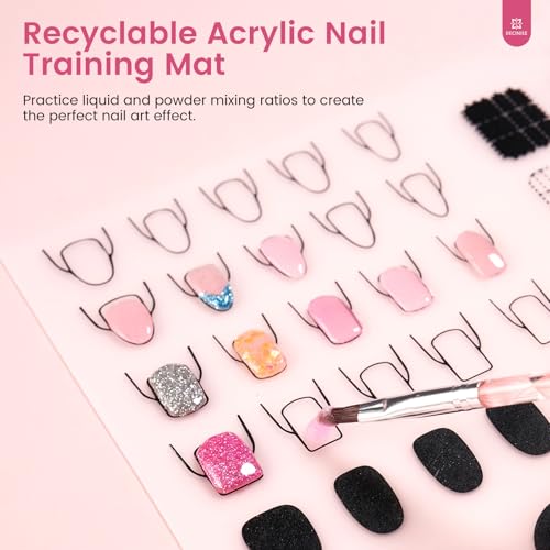 Practice Hand for Acrylic Nails Kit: Silicone Hand for Nail Practice with Acrylic Nail Kit for Beginners - Bendable Training Fake Hand Manicure Acrylic Powder Set for Salon Home