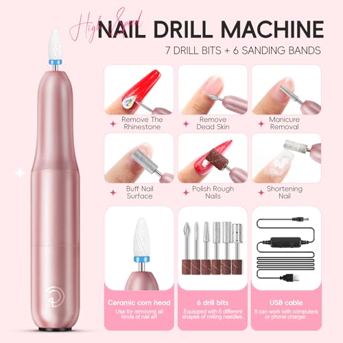 Acrylic Nail Kit with Drill, Pink White Nude Clear 4 Colors Nails Kit Acrylic Set with U V Light Sequin Glitter Decoration Powders Manicure Kits for Home Nail DIY