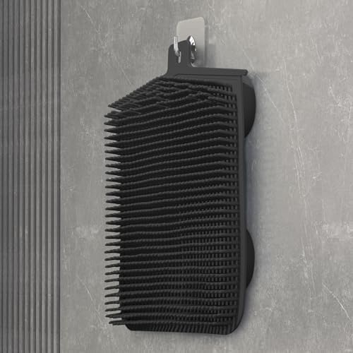 Back Scrubber for Shower Wall, Hands-Free Shower Foot & Back Scrubber with Large Suction Cups Massage Pad, L (Black)