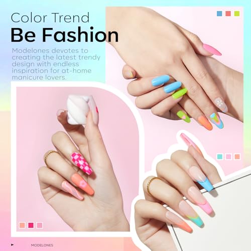 modelones 24Pcs Gel Nail Polish Set, 20 Colors Summer Neon Gel Polish Set Rainbow Colors with Glitter & Glossy & Matte Top + Base Coat Soak Off LED Nail Art Kit Salon at Home