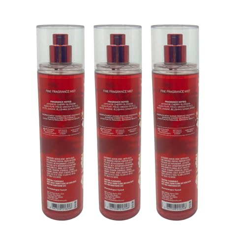 Bath & Body Works JAPANESE CHERRY BLOSSOM Fine Fragrance Mist Gift Set with a Red Bow for Holiday & Gifts - Pack of 3