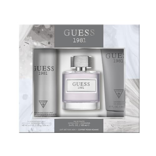GUESS 1981 Men/Homme Eau de Toilette 3 Piece Gift Set - Cologne Spray 3.4 Fl. Oz., Deodorizing Body Spray 6.0 Oz., & Shower Gel 6.7 Fl. Oz.