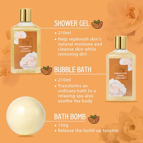 18Pcs Bath and Body Gift Basket Set for Women - Vanilla Spa Baskets Spa Kit with Necklace | Perfect Gifts for Christmas, Valentines Day, Mothers Day, Birthday Gifts, Self Skin Care Gifts for Her/Mom