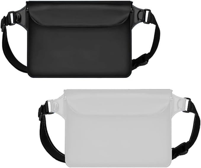 2-Pack Waterproof Bag with Adjustable Waistband and Touch Sensitive Screen, Keeping Your Phone and Valuables Dry, Perfect for Drifting, Swimming, Kayaking, Rowing, Fishing… (Black+White)