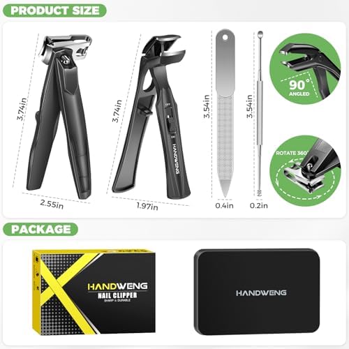 Toenail Clippers for Seniors Thick Toenails, Angled Head Large Toe Nail Clippers for Thick Nails for Men, 360° Rotating Nail Clippers with Long Hande, Heavy Duty Fingernail Clippers with Wide Opening