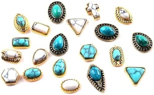 50 PCS Turquoise Nail Hanging Ornaments 3D Nail Art Supplies Nail Art Accessories Western Nail Hanging Ornaments Retro Nail Hanging Ornaments for Nail Art DIY, Small, Blue
