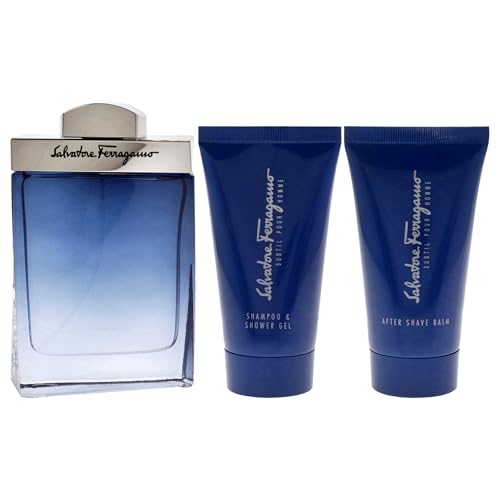 Salvatore Ferragamo Subtil for Men - 3 Pc Gift Set 3.4oz EDT Spray, 2.5oz Shampoo and Shower Gel, 1.7oz After Shave Balm