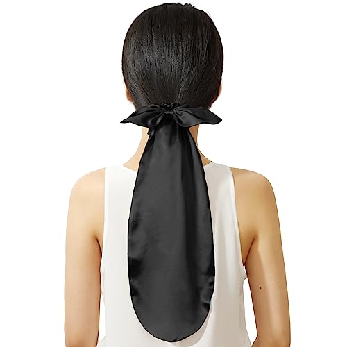 LILYSILK 100% Silk Bonnet for Sleeping & Daily Usage, 2-in-1 Silk Hair Ties with Silk Scrunchies for Long and Curly Hair Elastic Adjustable for Women Ladies and Girls Black