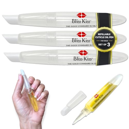 Bliss Kiss Refillable Squeeze Cuticle Oil Pen, Empty 3-Pack, Ideal for Nail Growth Oil and Nail Oil Application
