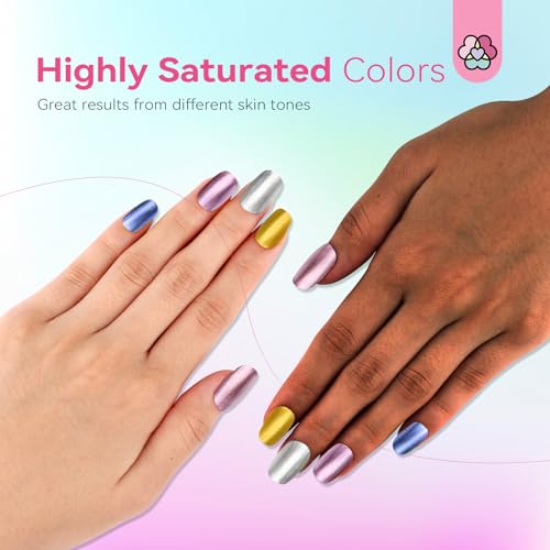 SAVILAND Metallic Nail Polish Set: 12 Colors Mirror Chrome Glitter Nail Polish 0.34oz Holographic Red Silver Pink Nail Polish Quick-Dry Base Top Polish Coat for Fingernail Toenail French Manicure Art
