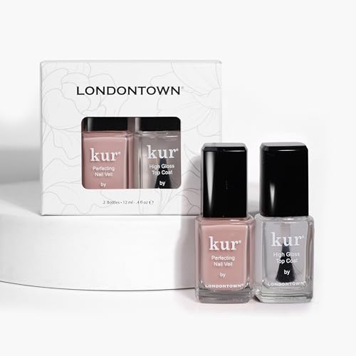 LONDONTOWN Tint & Shine Set - Perfecting Nail Veil #4, Dusty Rose Pink, with High Gloss Top Coat Nail Polish Manicure Set, 0.40fl oz