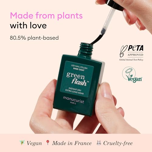 Manucurist Green Flash Base Coat - LED Gel Nail Polish Base Coat - 12-Free - 84% Bio-Sourced Ingredients - Made in France - 0.5 fl oz Bottle