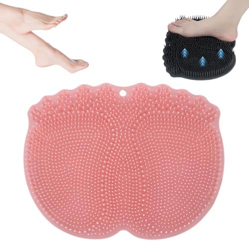2025 New Shower Foot and Back Scrubber, Upgraded Shower Foot & Back Scrubber Massage Pad, Washer Exfoliating Bath Pad with Non-Slip Suction Cups Wall Mounted for Men and Women (Pink)