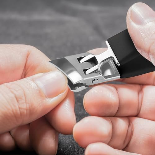 Wide Jaw Opening Anti-Splash Slanted Nail Clipper, 2025 New Fingernail and Toenail Clippers for Ingrown Nails, Long Handle Splashproof Nail Clippers, Wide Mouth Toe Nail Clippers (Black, 1PC)