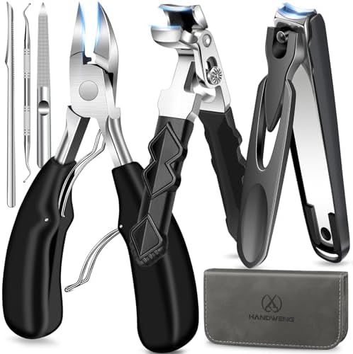 Toenail Clippers for Thick Toenails for Seniors, Angled Head Large Toe Nail Clippers for Men, Heavy Duty Fingernail Clipper with Catcher, Ultra Sharp Big Nail Cutters Set with Long Handle, Wide Jaw