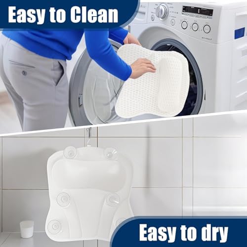 Bath Pillow Bathtub Pillow, Thick Padded Ergonomic Bathtub Headrest for Tub Neck and Back Support with Soft 4D Mesh Fabric and Six Non-Slip Suction Cups, Bath Pillows for Bath Accessories