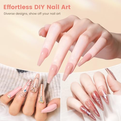 Acrylic Nail Kit with Everything: Beginners Practice Hand Acrylic Nail Powder Liquid Set with U V Lamp Drill in Gift Bag for Beginners Home Salon(Pink Bag)