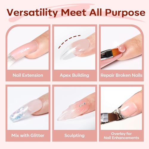 Modelones Poly Nail Gel Kit 30ml 2PCS with Slip Solution Top Base Coat Extension Builder Enhancement Professional Starter Kit DIY Salon Use