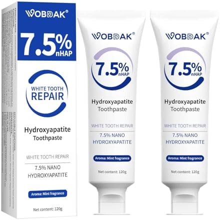 7.5% Hydroxyapatite Toothpaste 2 Packs, Nano Hydroxyapatite Toothpaste for Tooth Strengthening and Enamel Protection, Fresh Mint 120g