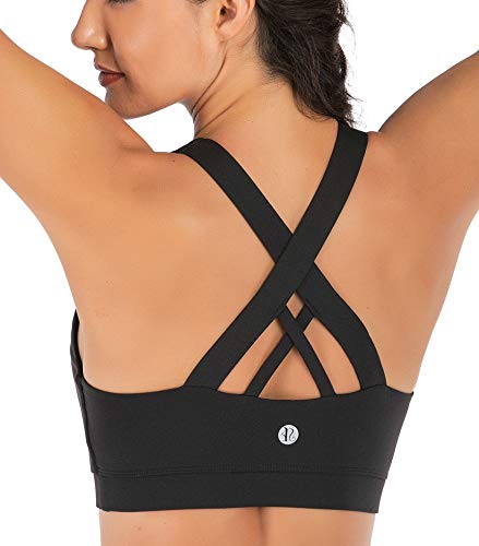 RUNNING GIRL Sports Bra for Women, Criss-cross back Padded Strappy Sports Bras Medium Support Yoga Bra with Removable Cups (WX2575.Black-1, S)