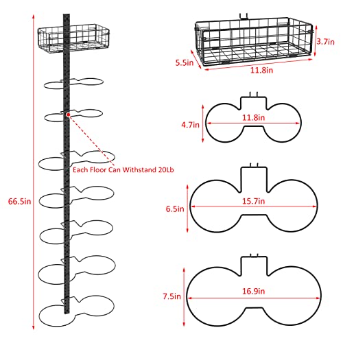8 Tier Detachable Wall Mounted Basketball Rack, Vertical/Horizontal Football Holder, DIY1/2/3/4 Soccer Stand, Height-Adjustable Multifunctional Ball Rack With Basket For Garage, Tool Room,Bedroom