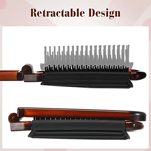 Nuenen 4 Pcs Folding Hair Brush with Mirror Portable Mini Hair Brush Small Compact Pocket Comb for Family Travel Car Gym Wig Bag Purse Gift Women(Tortoiseshell)