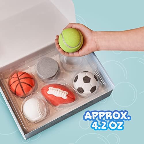 6pc Sporty Kids Bath Bombs with Surprise Inside - Girls & Boys Bath Toys w/ 6 Sports Prizes - Perfect for Birthdays, Holidays -Toddlers 3+