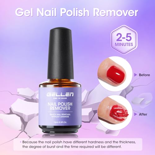 Gellen Gel Polish Remover Kit for Nails, Gel Nail Polish Remover 3-5 Minutes Removal, Pink Liquid Latex Tape Easy to Peel Off, with Manicure Tools, Fast & Easy Removedor de Esmalte Gel