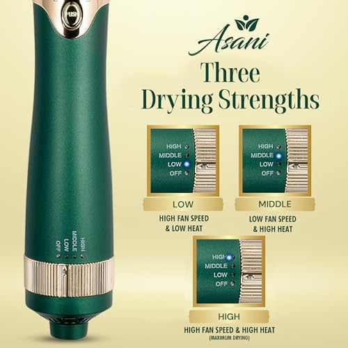 Asani Hot Air Brush - Multipurpose Blow Dryer Brush with Interchangeable Heads, Heated Round Brush for Curling or Straightening, Volumizer and Styling Tool for All Hair Types