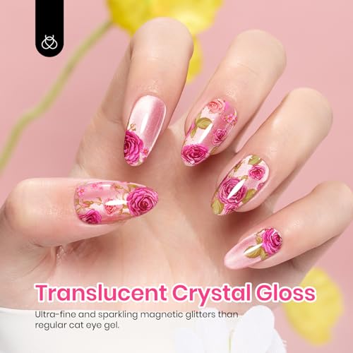 Beetles Cat Eye Gel Nail Polish Set, 6 Colors Pastel Shimmer Glitter Gel Polish Kit Soak Off LED UV Curing Requires Pink Red Blue Orange Green Purple Velvet Gel with Magnet Gift for Women