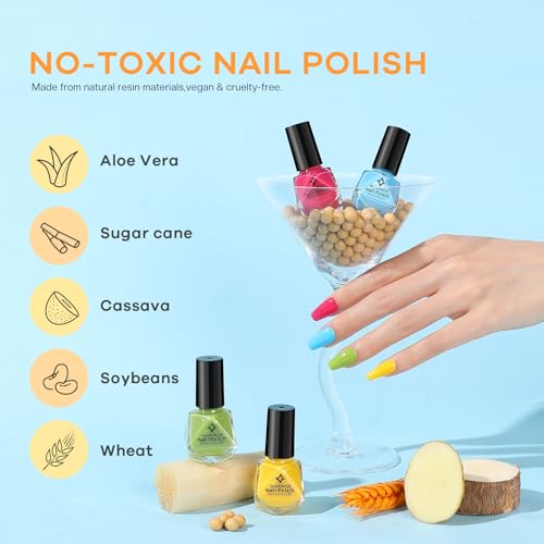 Non Toxic Nail Polish Set: Organic Nail Polish Kit Air Quick Dry Fingernail Lacquer Manicure Regular Rainbow Nail Pack Summer Spring Gift Set for Kids Girls Women