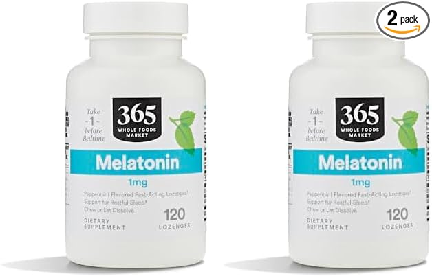 365 by Whole Foods Market, Melatonin 1Mg Peppermint, 120 LOunceenges (Pack of 2)