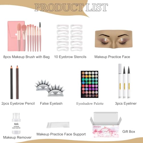 Makeup Mannequin Face Board With Kit - 3D Silicone Half Face for Eyelash and Eye Shadow Practice - For Students and Beginners (White)