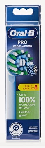 Oral-B Pro Cross Action Electric Toothbrush Head, X-Shape and Angled Bristles for Deeper Plaque Removal, Pack of 8 Toothbrush Heads, White